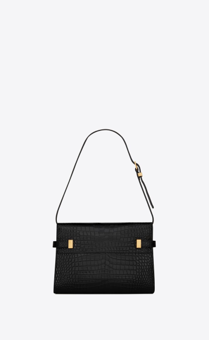 MANHATTAN SMALL SHOULDER BAG IN SHINY CROCODILE-EMBOSSED LEATHER